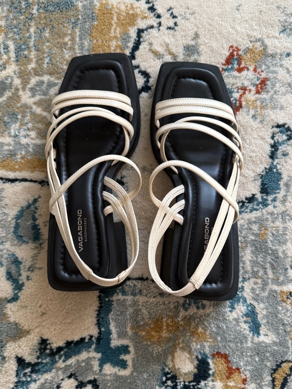 Vagabond Cream Strappy Square-Toe Sandals